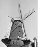 855727 Gezicht op het bovenste deel van de molen Rijn en Zon aan de Adelaarstraat te Utrecht, tijdens de restauratie.